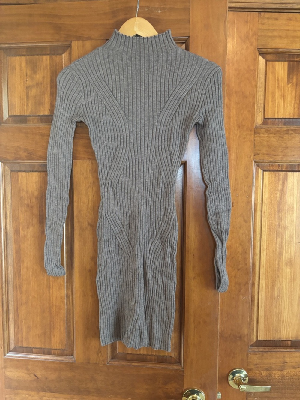 Lulu's Taupe Ribbed Mock-Neck Long Sleeve Bodycon Dress